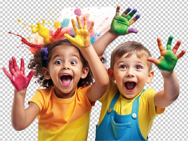 children with hand painting splash