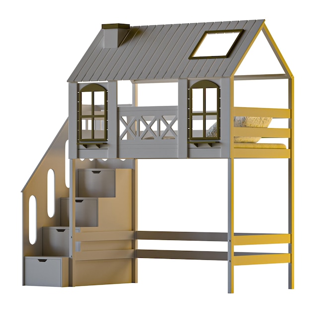 PSD childrens bed loft house asnen with ladder chest of drawers