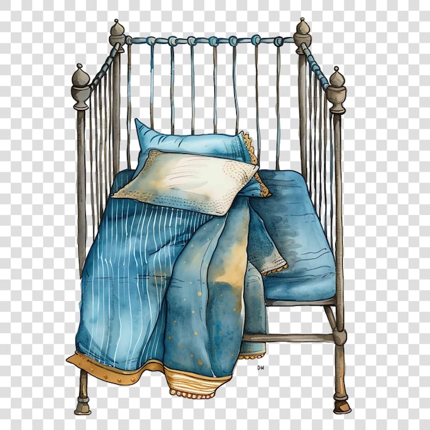 a childrens bed with blue bed sheets