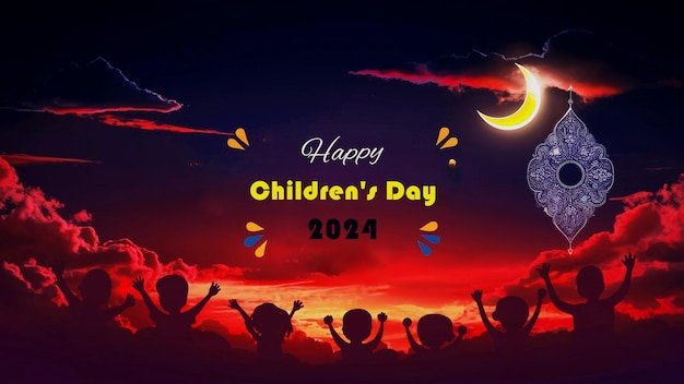 Childrens day with decorative background Greeting Card With Crescent