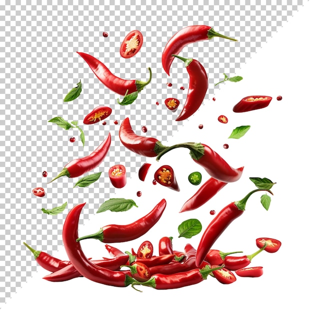 Chili assorted peppercorns in a bowl close up isolated on transparent backgroundred