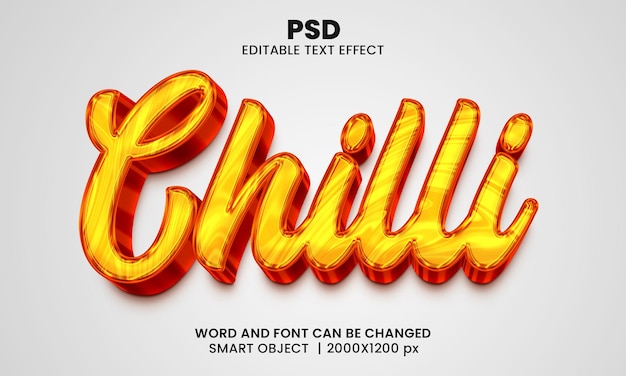 Chilli 3d editable text effect Premium Psd with background