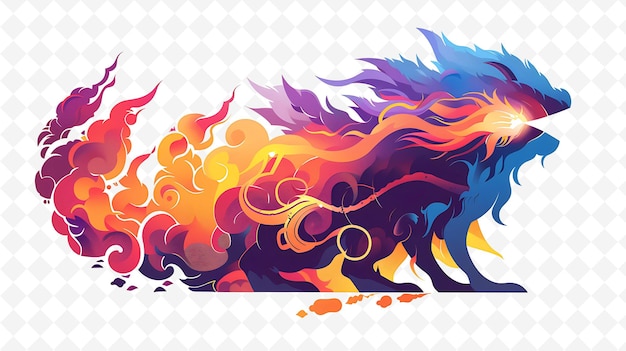 PSD chimera characters breathing fire design is fierce and inten flat illustration festival theme art