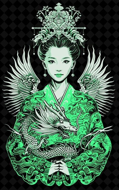 Chinese Empress Woman Portrait Wearing a Dragon Robe and Pho Vivid Color Design PNG Collections