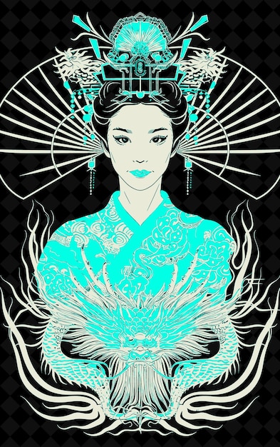 Chinese Empress Woman Portrait Wearing a Dragon Robe and Pho Vivid Color Design PNG Collections