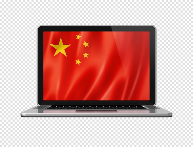 Chinese flag on laptop screen isolated on white 3D illustration