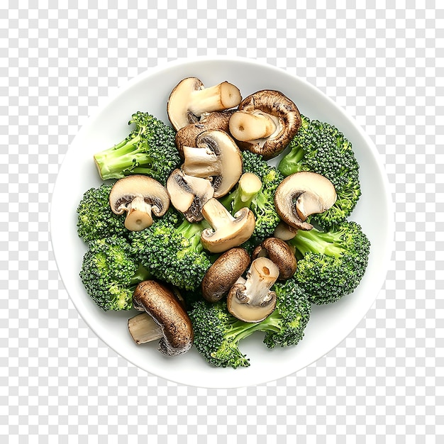 Chinese food brocoli with mushrooms isolated on a transparent background