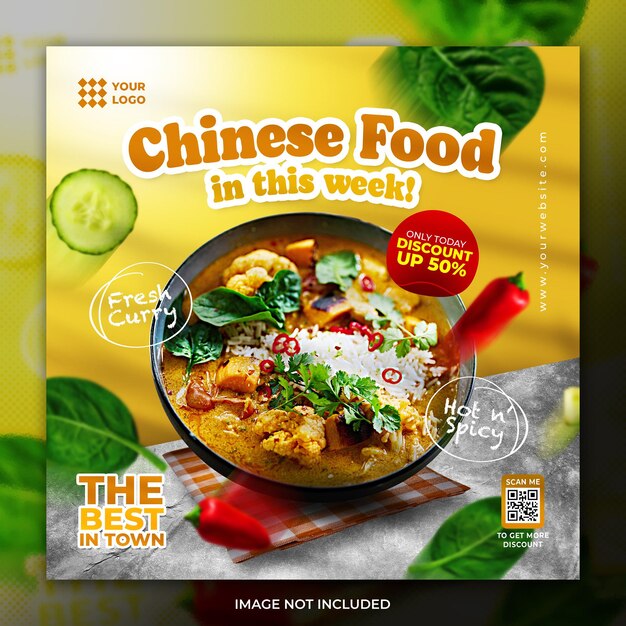 PSD chinese food social media post and promotion square banner template