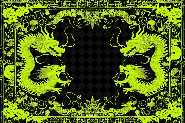 PSD chinese frame border with dragon and phoenix motifs textured creative png abstract designs