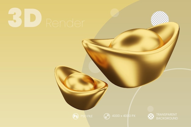 Chinese Gold Ingots 3D render isolated background