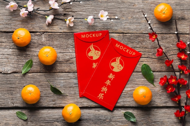 Chinese new year 2021 with flowers mock-up