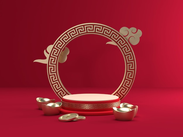 Chinese new year festival empty pedestal in 3d rendering