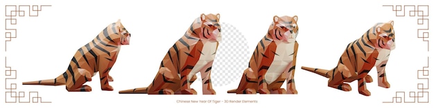 Chinese New Year Of Tiger 3D Render Elements In Sitting Pose