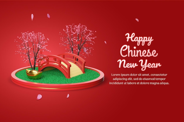 Chinese new year with tree 3d render