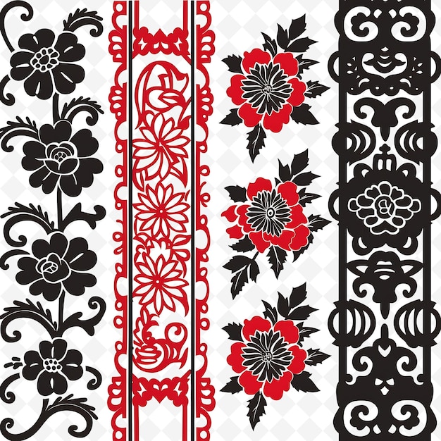 Chinese Paper Cutting Art With Traditional Motifs Borderline PNG Unique Stylized Motifs Designs