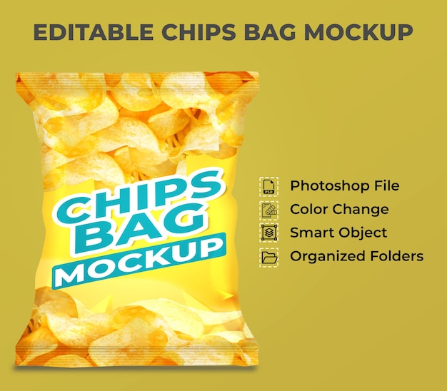 Chips Bags Packaging Mockup Design Plastic Bag Glossy Foil Food Packet Mock Up