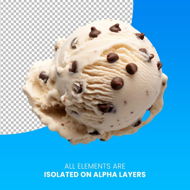 PSD chocochip ice cream scoop isolated from background on psd