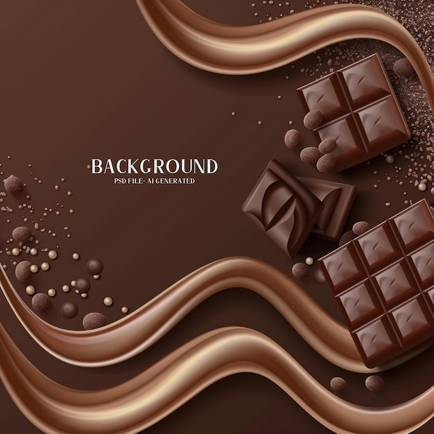 a chocolate background with chocolate and splashes of water