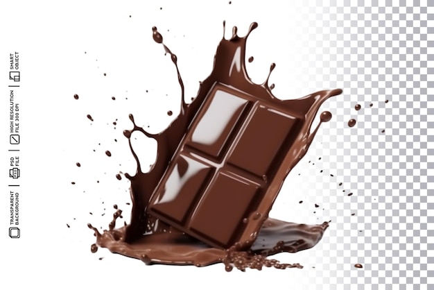 A chocolate bar is poured into a splash of liquid