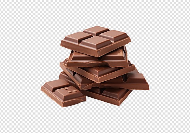 PSD chocolate bar pieces isolated on transparent background