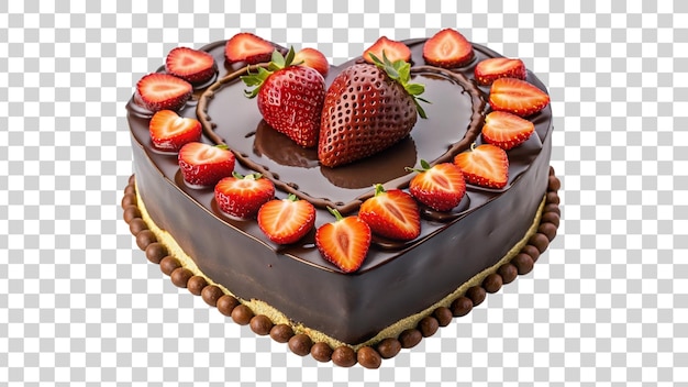 Chocolate cake in heart shape with strawberries on a transparent background Isolate