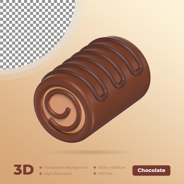 Chocolate Cake Roll 3D illustration Icon Chocolate with Transparent Background