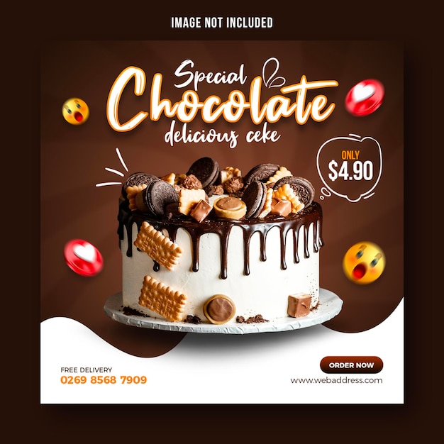 Chocolate cake social media banner post design template