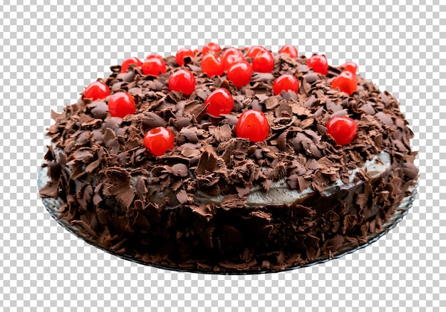 Chocolate cake with cherries with transparent background png