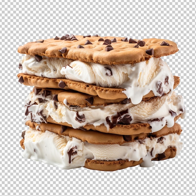 Chocolate chip ice cream sandwich isolated on transparent background