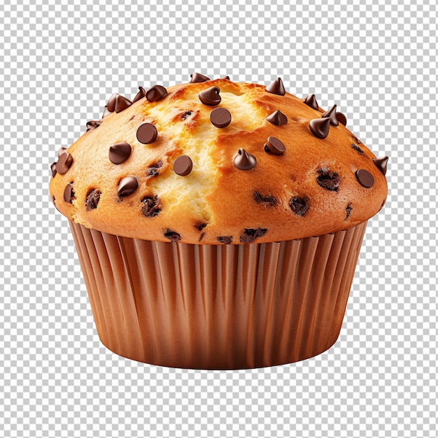 Chocolate chip muffin cake isolated on transparent background