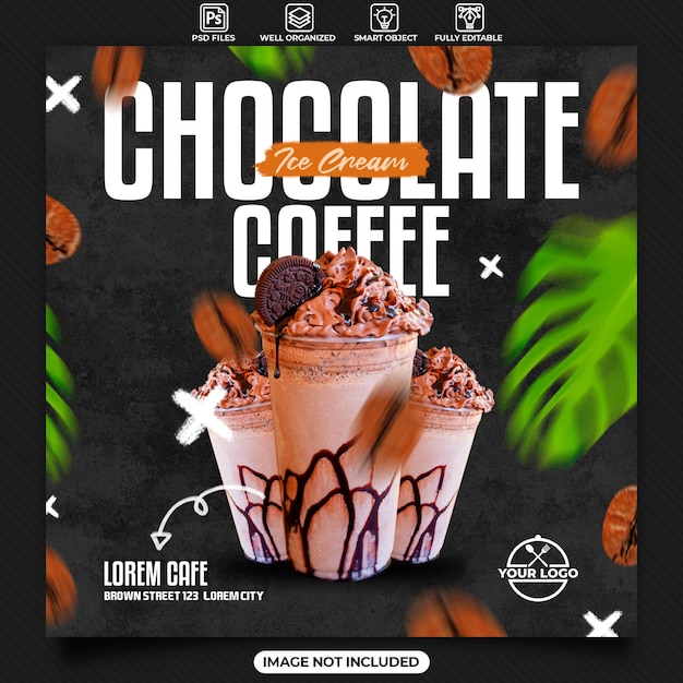 Chocolate coffee ice cream social media post template