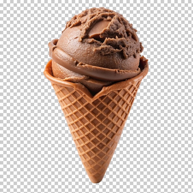 Chocolate cone ice cream isolated on transparent background