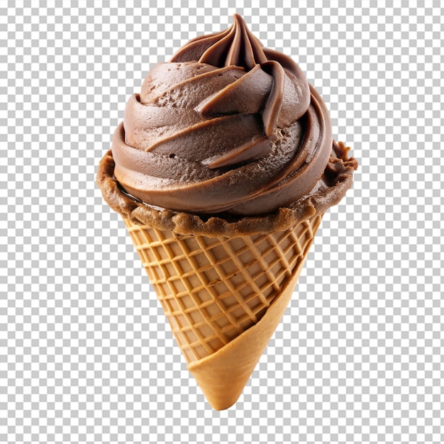 Chocolate cone ice cream isolated on transparent background