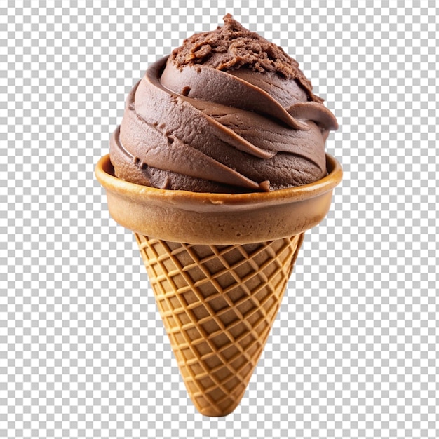 Chocolate cone ice cream isolated on transparent background