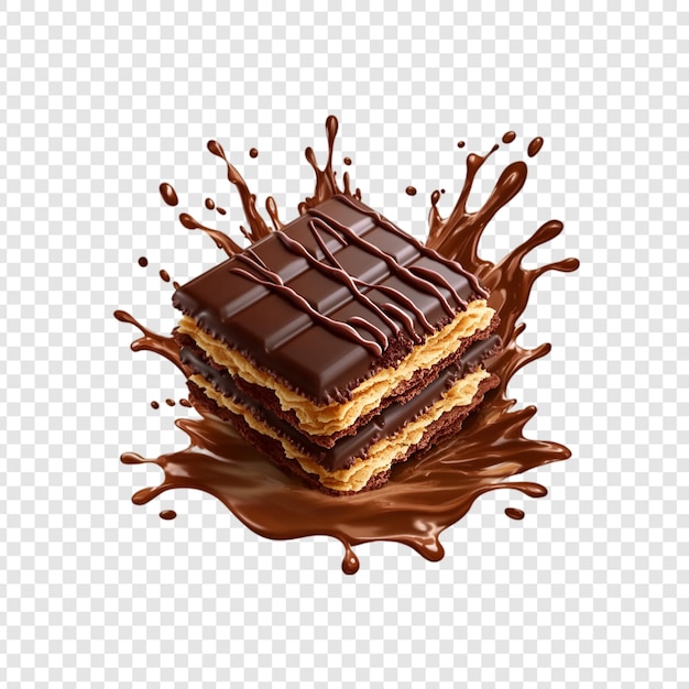 PSD chocolate covered wafer splash isolated on a transparent background