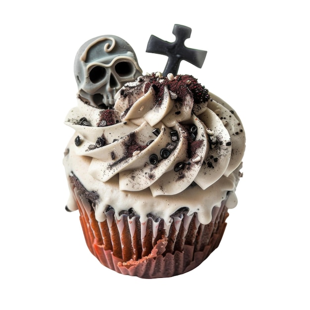 Chocolate Cupcake Decorated with Skull Cross and Sprinkles