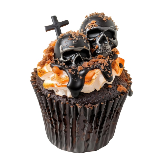 Chocolate Cupcake Topped with Skulls and Cross