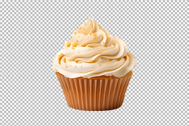 chocolate cupcake with vanilla cream icing isolated on transparent background