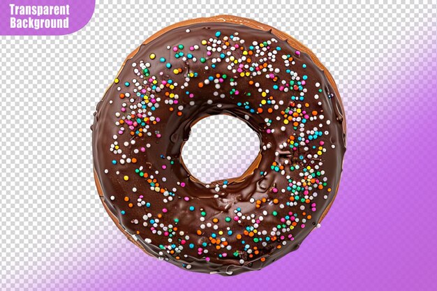 PSD chocolate donut with a sprinkles on white plate isolated on transparent background