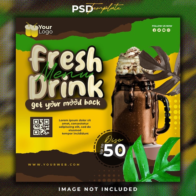 Chocolate drink menu social media or banner template