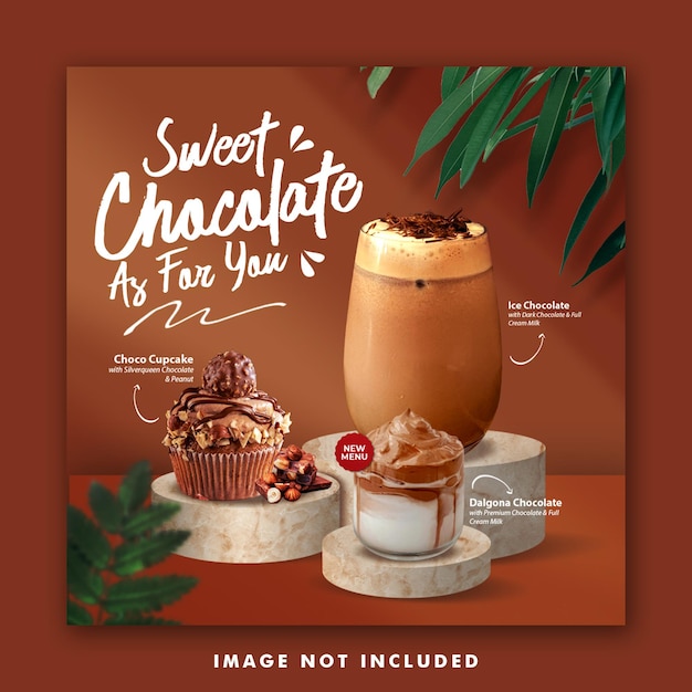 Chocolate Drink Menu Social Media Post Template For Promotion Restaurant