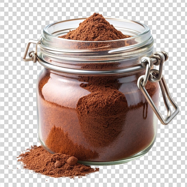 PSD chocolate drink powder in glass jar isolated on transparent background