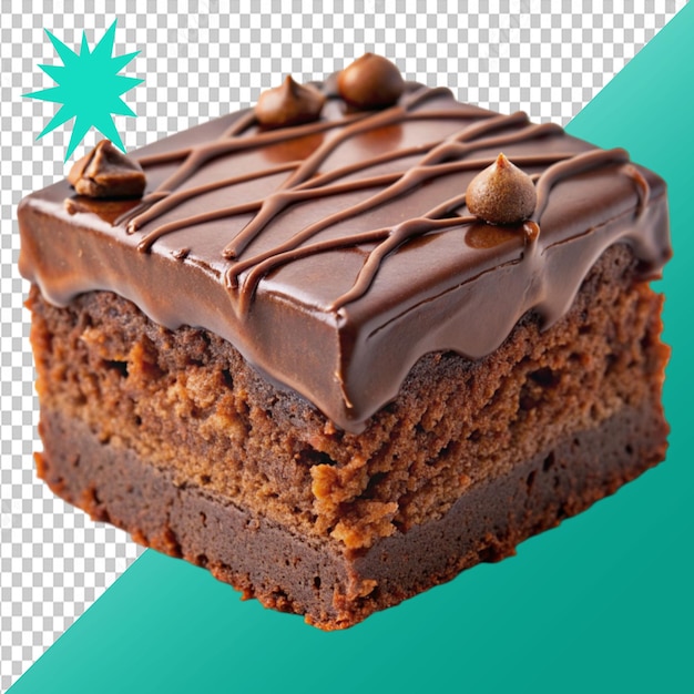 chocolate fudge brownie cake on transparent background