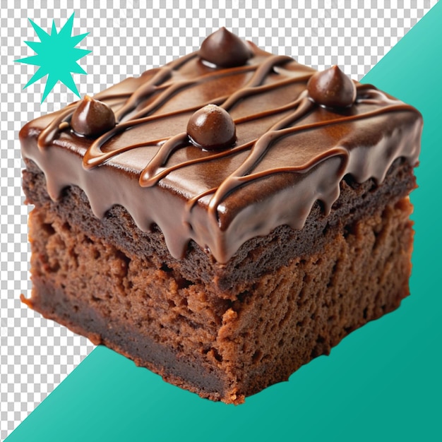 chocolate fudge brownie cake on transparent background