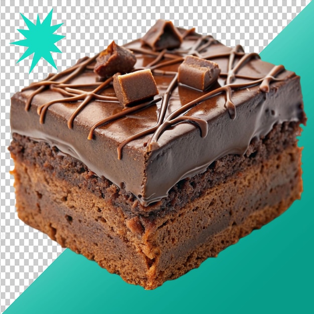 chocolate fudge brownie cake on transparent background