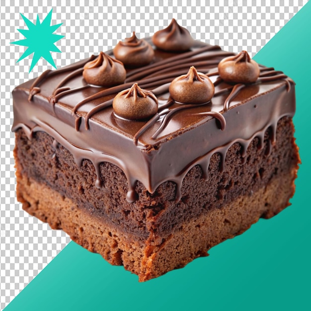 chocolate fudge brownie cake on transparent background