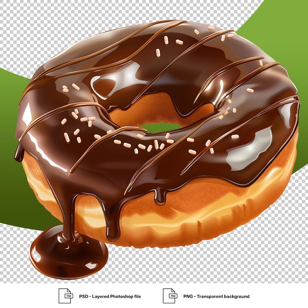 PSD chocolate glazed donut with dripping chocolate sauce