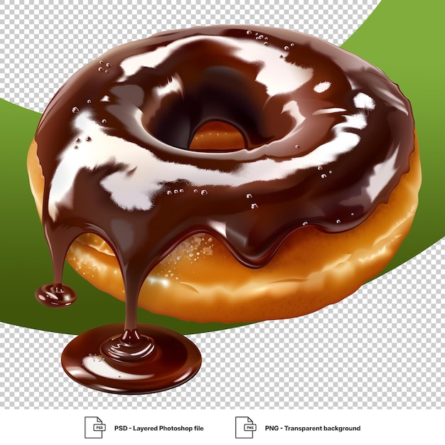 PSD chocolate glazed donut with dripping chocolate sauce