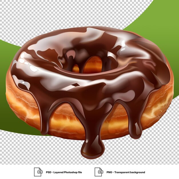 PSD chocolate glazed donut with dripping chocolate sauce