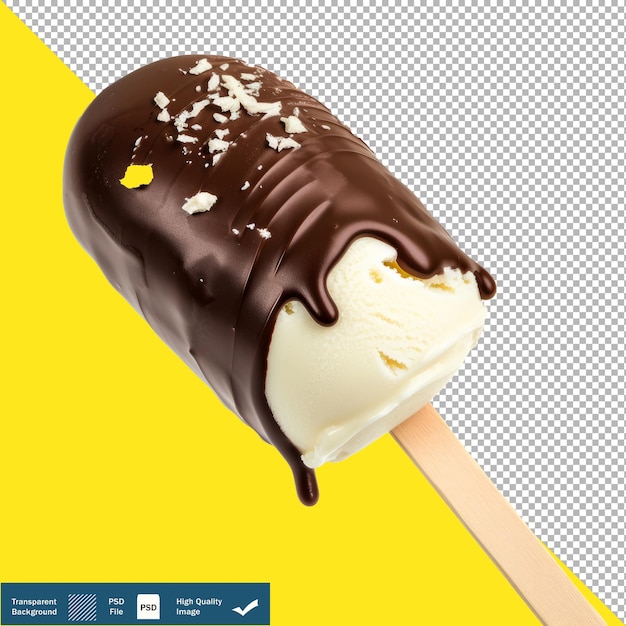 Chocolate Glazed White Ice Cream on Wooden Stick Delicious Frozen Dessert PNG PSD